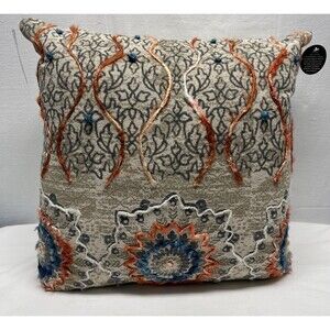 Rizzy Home Hand Crafted Medallion Decorative Pillow Natural Blue Rust New w/Tags